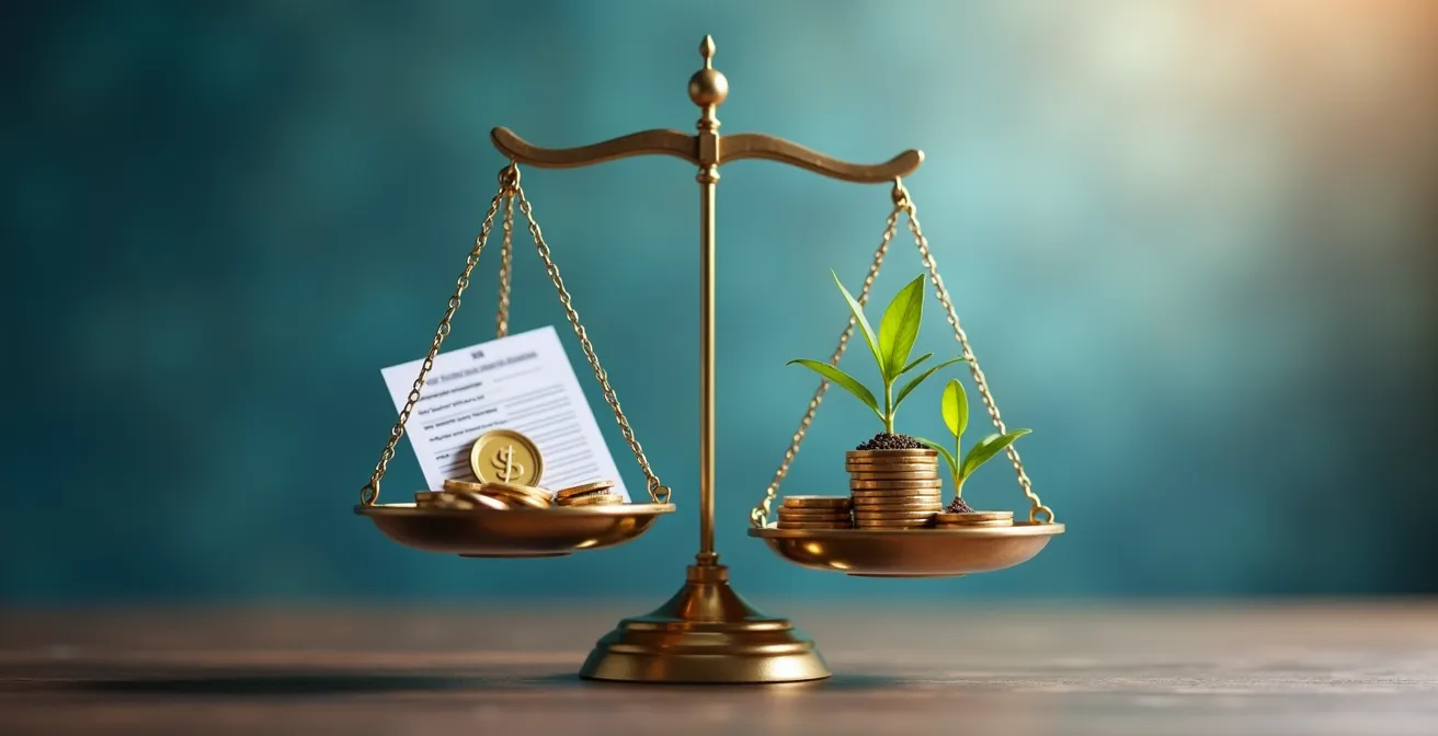 Illustration conceptuelle d'une balance entre gestion des charges sociales et optimisation patrimoniale pour une SASU